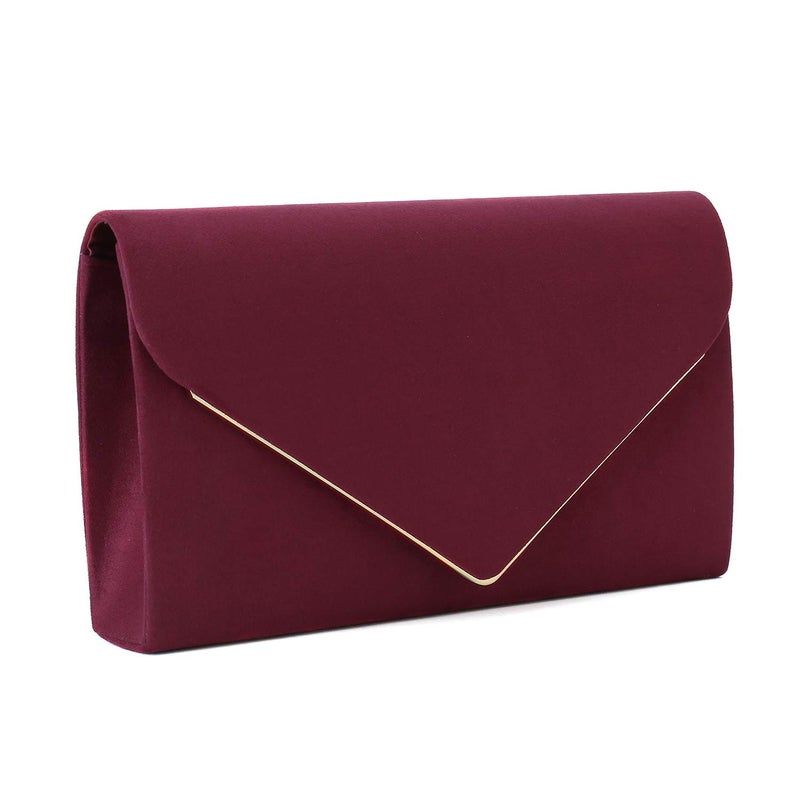 CHARMING TAILOR Faux Suede Clutch Bag Elegant Woman Evening Purse for Wedding/Prom/Black-tie Events (Burgundy) - Image 2
